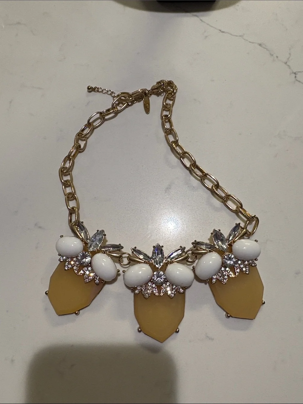Gold Chain Statement Necklace with White and Mustard Gemstones - Picture 4 of 4